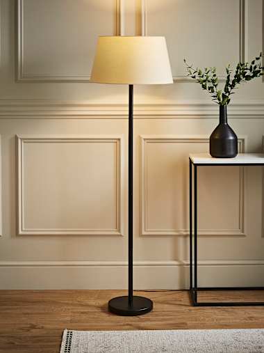 Black Floor Lamp with XL Beige Shade