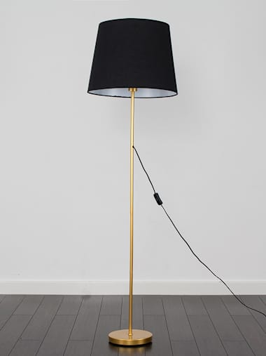 Brushed Gold Floor Lamp with Black Tapered Shade