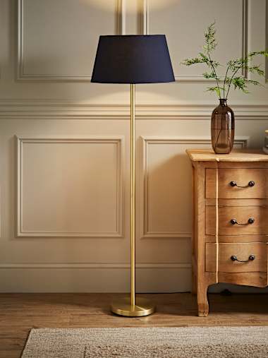 Charlie Gold Floor Lamp with XL Navy Blue Shade