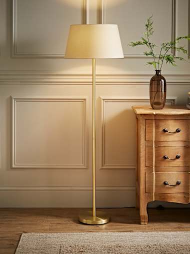 Charlie Gold Floor Lamp with XL Beige Shade