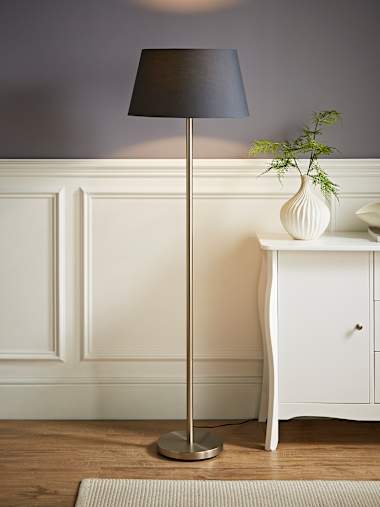 Chrome Floor Lamp with Grey Tapered Shade