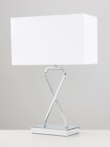Pair of Chrome Table Lamps with Rectangular Shades