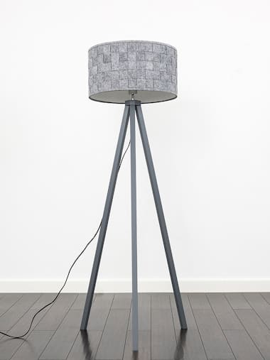 Barbro Grey Wood Tripod Floor Lamp with Large Grey Woven Fabric Shade