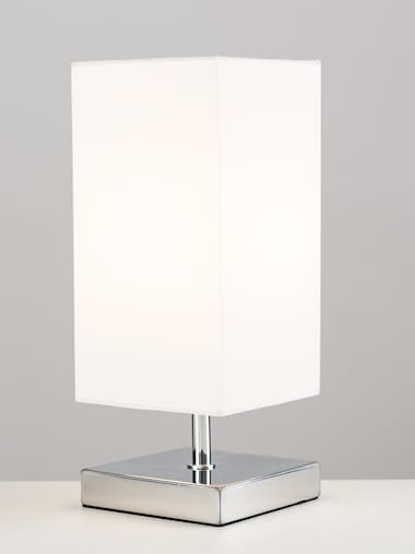 Pair of Chrome Touch Table Lamps with White Shades