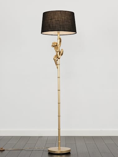 George Gold Monkey Floor Lamp with Black Shade