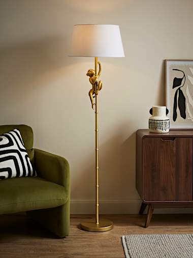 Gold Monkey Floor Lamp with White Shade