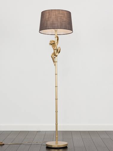 George Gold Monkey Floor Lamp with Dark Grey Shade