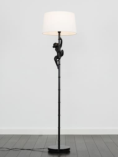 Matte Black Monkey Floor Lamp with White Shade