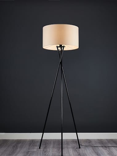 Camden Black Tripod Floor Lamp with Large Mink Shade