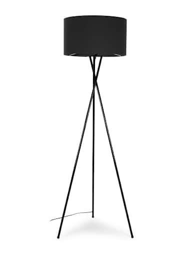 Black Tripod Floor Lamp with Large Charcoal Shade