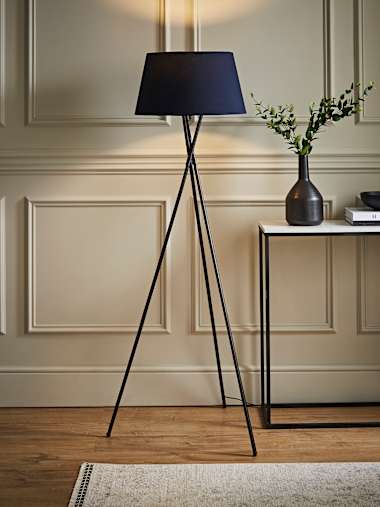 Camden Black Tripod Floor Lamp with XL Navy Blue Shade