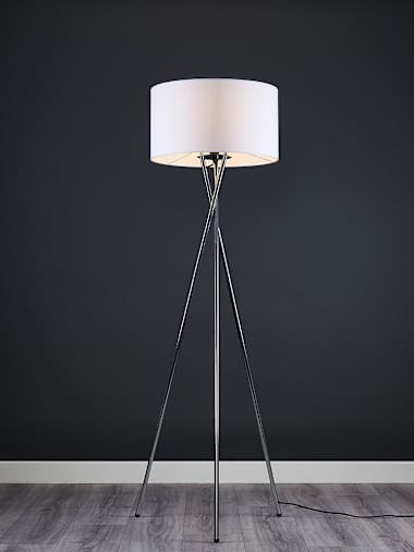 Camden Chrome Tripod Floor Lamp with Large White Shade