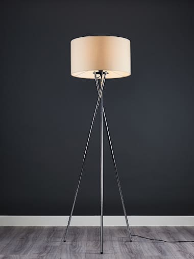 Chrome Tripod Floor Lamp with Large Cream Shade