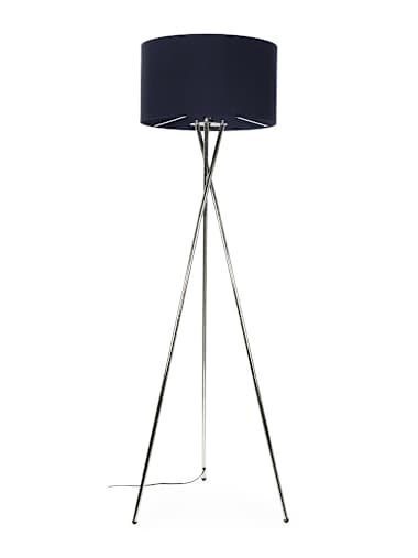 Camden Chrome Tripod Floor Lamp with Large Navy Shade