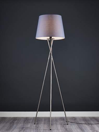 Camden Brushed Chrome Tripod Floor Lamp with XL Grey Shade