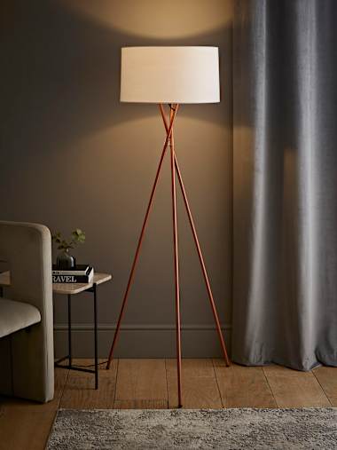 Copper Tripod Floor Lamp with Large White Shade