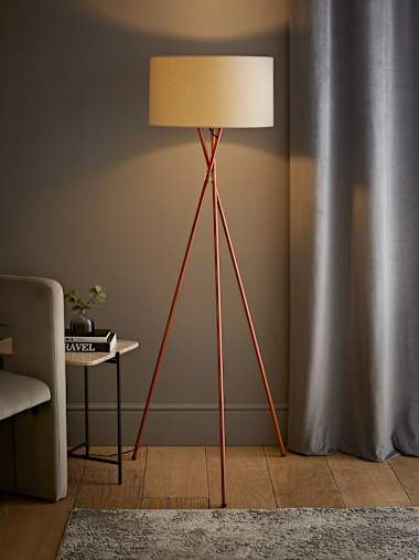 Camden Copper Tripod Floor Lamp with Large Mink Shade