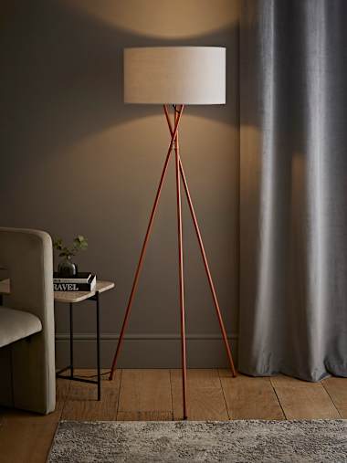 Copper Tripod Floor Lamp with Large Grey Shade