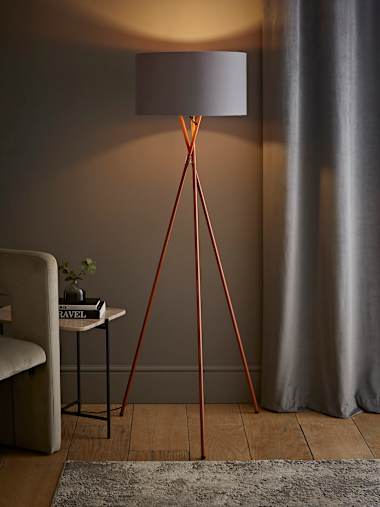 Camden Copper Tripod Floor Lamp with Large Grey and Copper Shade