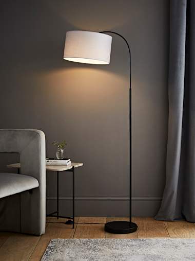 Curva Black Arc Floor Lamp with Grey Shade