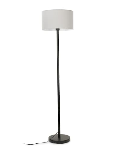 Black Floor Lamp with Grey Drum Shade