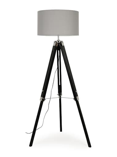 Black Wood Floor Lamp with Large Grey Shade