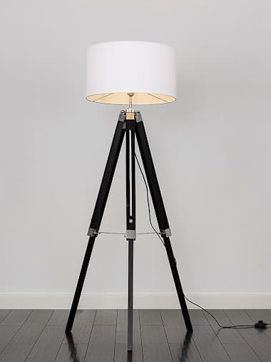 Black Wood Floor Lamp with Large White Shade