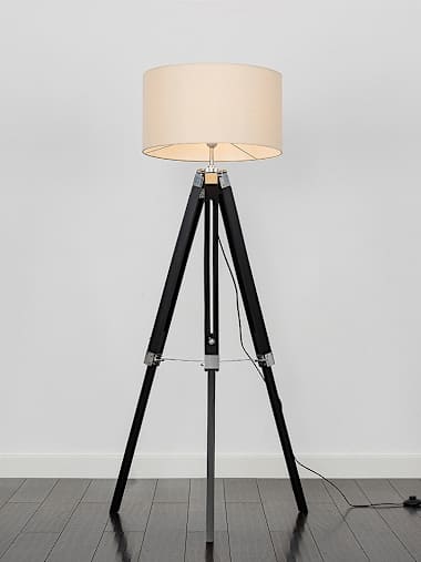 Black Wood Floor Lamp with Large Cream Shade