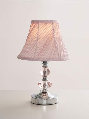Jaigier Pair of Chrome Touch Table Lamps with Pink Pleated Shades