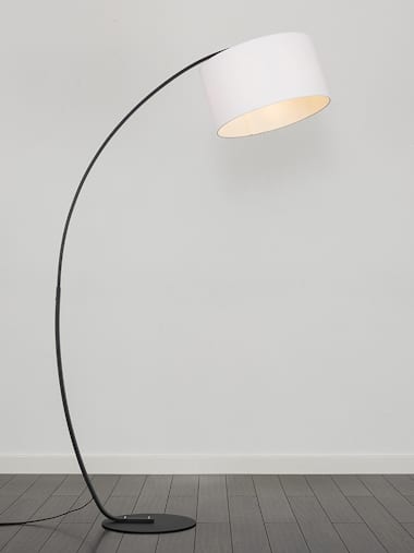 Rousse Matte Black Curved Floor Lamp with Large White Shade