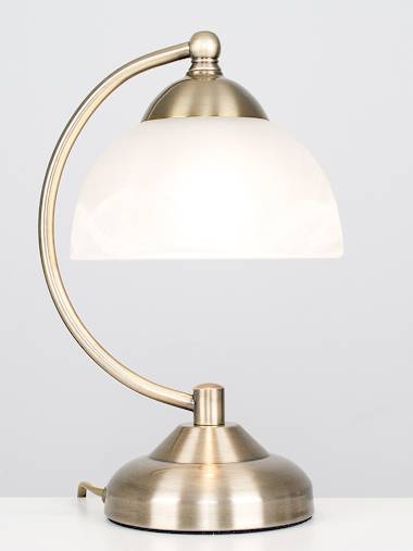 Stamford Pair of Antique Brass Table Lamps with Glass Shades