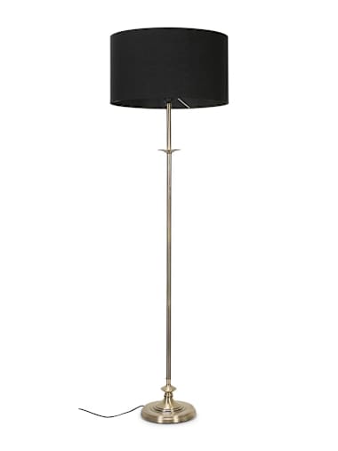 Antique Brass Floor Lamp with Large Black Shade