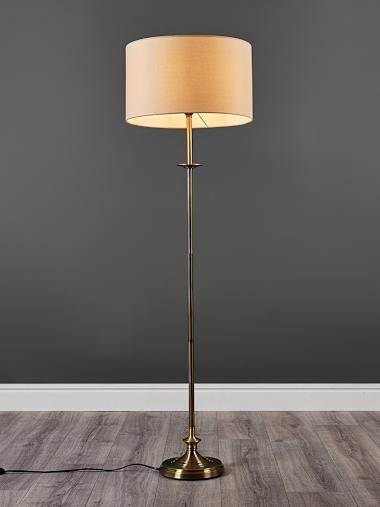 Belmont Antique Brass Floor Lamp with Large Mink Shade