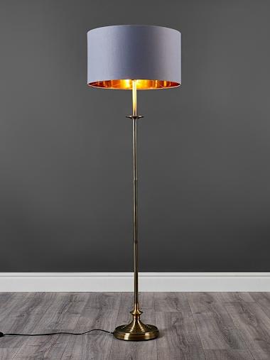 Antique Brass Floor Lamp with XL Grey and Gold Shade