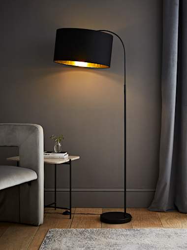 Curva Black Arc Floor Lamp with Black and Gold Shade