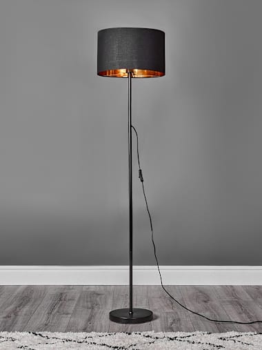 Black Floor Lamp with Black and Gold Shade