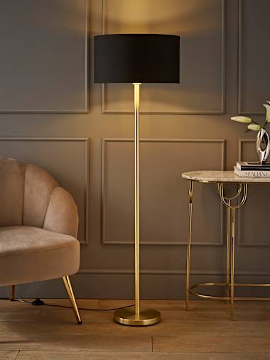 Gold Floor Lamp with Black and Gold Shade