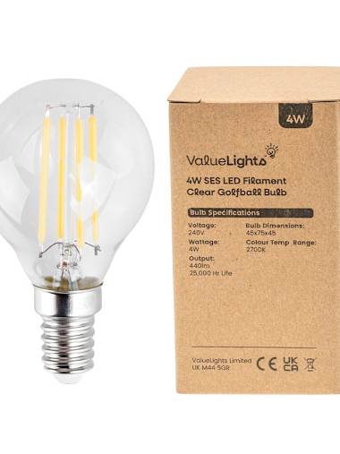 10 x 4W LED SES/E14 Filament Golfball Bulbs in Warm White