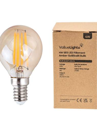 6 x 4W LED SES/E14 Filament Golfball Bulbs in Amber
