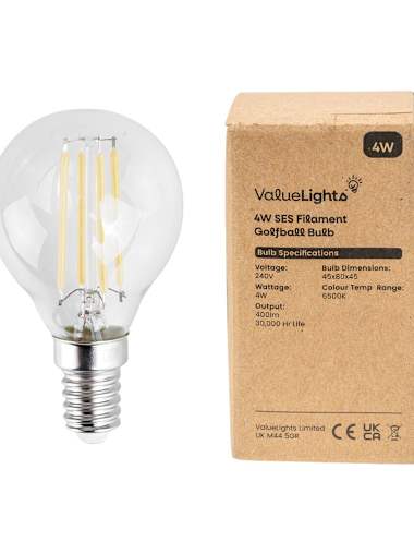 10 x 4W LED SES/E14 Filament Golfball Bulbs in Cool White