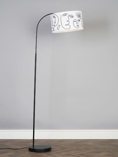 Black Arc Floor Lamp with Face Art Shade