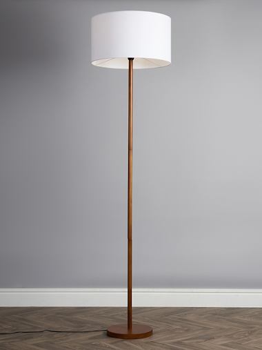 Dark Wood Floor Lamp with Large White Shade