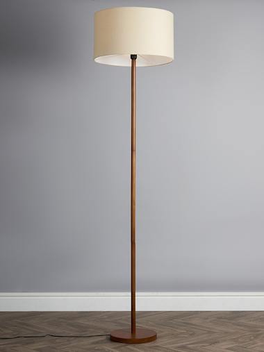 Dark Wood Floor Lamp with Large Cream Shade