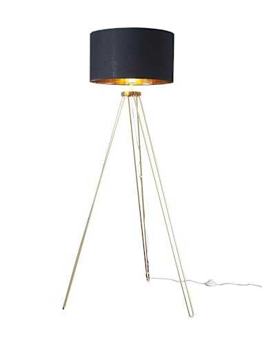 Gold Hairpin Tripod Floor Lamp with XL Black and Gold Shade