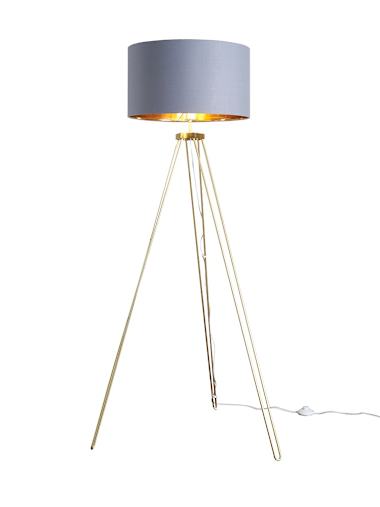 Aero Gold Hairpin Tripod Floor Lamp with XL Grey and Gold Shade