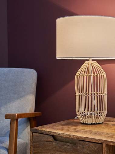 Hollins Large Natural Rattan Table Lamp with White Shade