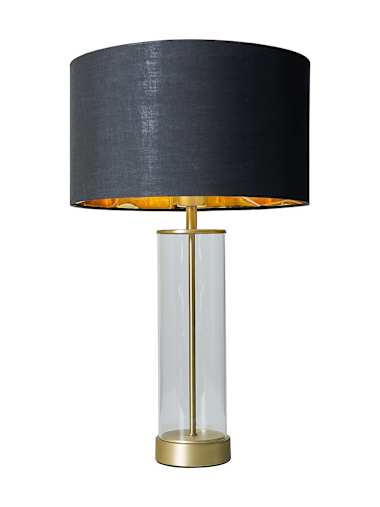 Matte Gold and Clear Table Lamp with Black and Gold Shade
