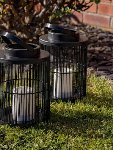 Outdoor 2 x IP44 Cylindrical Baskets with Battery Operated LED Candles