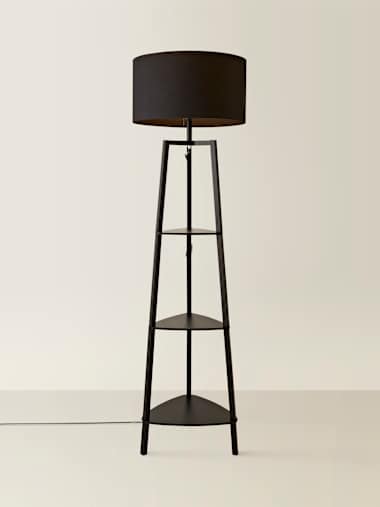 Hiru Matte Black Tripod Floor Lamp with Large Black Shade