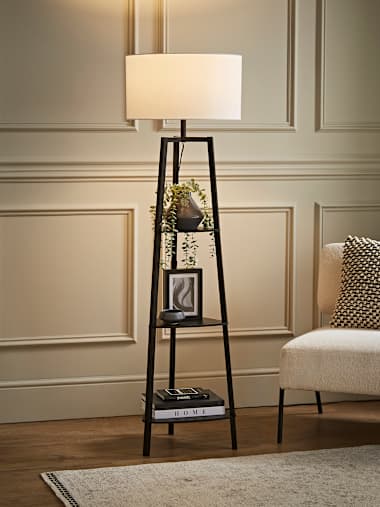 Matte Black Tripod Floor Lamp with Large White Shade